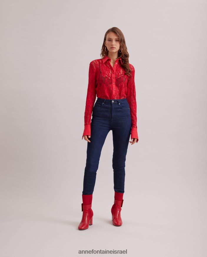 נעליים Anne Fontaine מגפי גרב מגף noemie עם תבליט קרוקס ואבזם ניתן להסרה אדום פרג נשים DL8V8L11