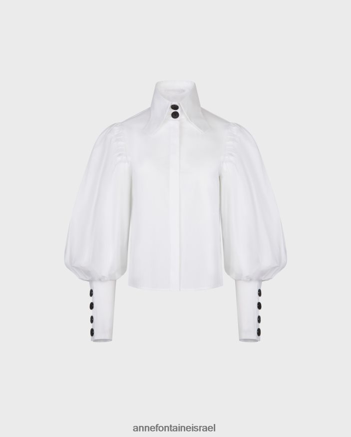 הַלבָּשָׁה Anne Fontaine חולצת nohant פופלין קופסא עם שרוולי בישופים ופרטי כפתורים לבן שחור נשים DL8V8L221