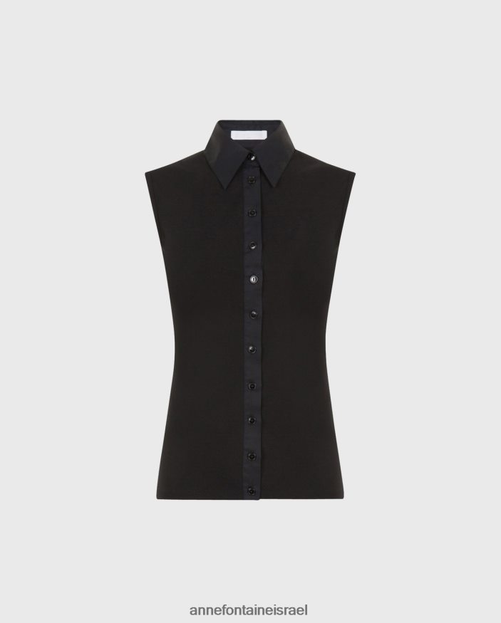 הַלבָּשָׁה Anne Fontaine חולצת nuage sm ללא שרוולים חולצת צווארון פימה כותנה שָׁחוֹר נשים DL8V8L140