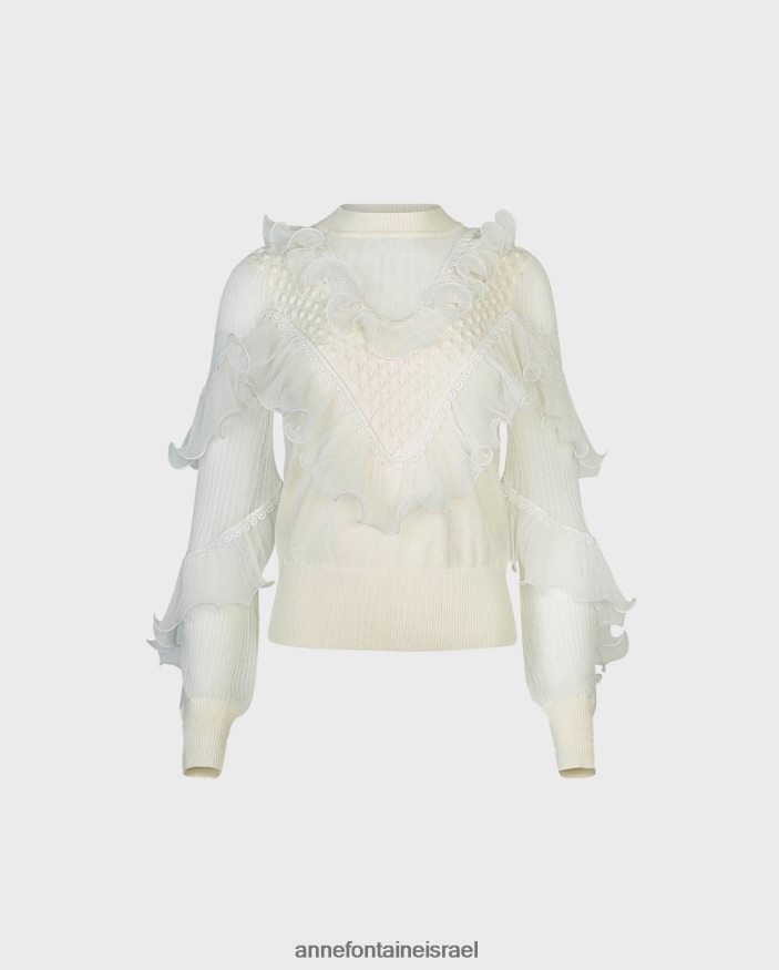 הַלבָּשָׁה Anne Fontaine סריג שרוולים ארוכים עליון של oeuvre עם פרטים נשפכים וקלסולים מדורגים לבן נשים DL8V8L288