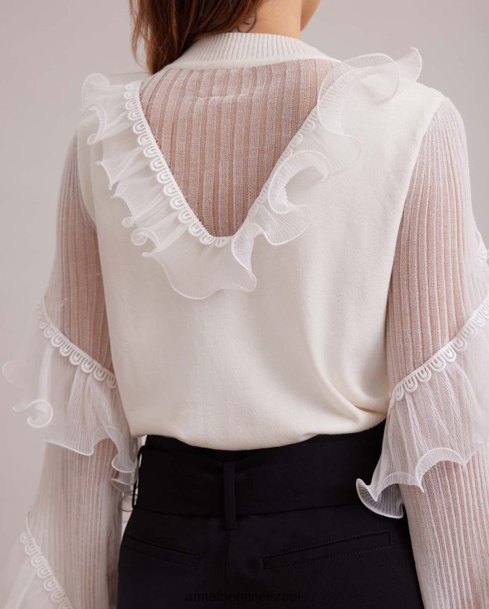 הַלבָּשָׁה Anne Fontaine סריג שרוולים ארוכים עליון של oeuvre עם פרטים נשפכים וקלסולים מדורגים לבן נשים DL8V8L288