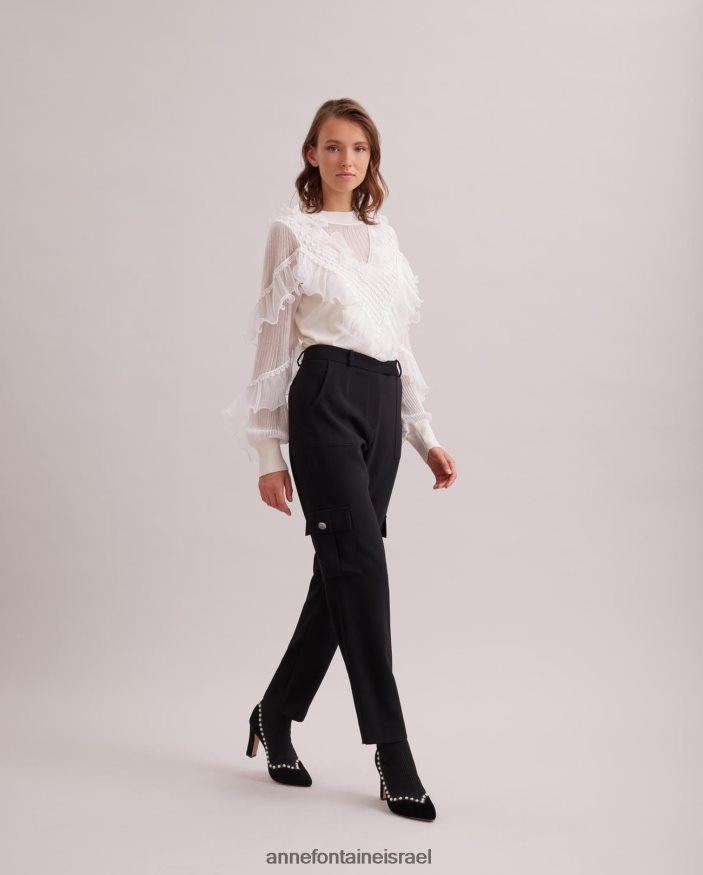 הַלבָּשָׁה Anne Fontaine סריג שרוולים ארוכים עליון של oeuvre עם פרטים נשפכים וקלסולים מדורגים לבן נשים DL8V8L288