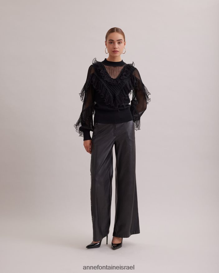 הַלבָּשָׁה Anne Fontaine סריג שרוולים ארוכים עליון של oeuvre עם פרטים נשפכים וקלסולים מדורגים שָׁחוֹר נשים DL8V8L289