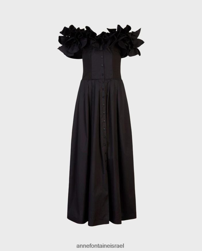 הַלבָּשָׁה Anne Fontaine שמלת oihana שמלה ארוכה עם פרטי סלסול שָׁחוֹר נשים DL8V8L71