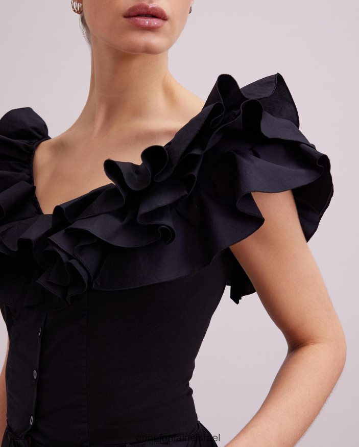 הַלבָּשָׁה Anne Fontaine שמלת oihana שמלה ארוכה עם פרטי סלסול שָׁחוֹר נשים DL8V8L71