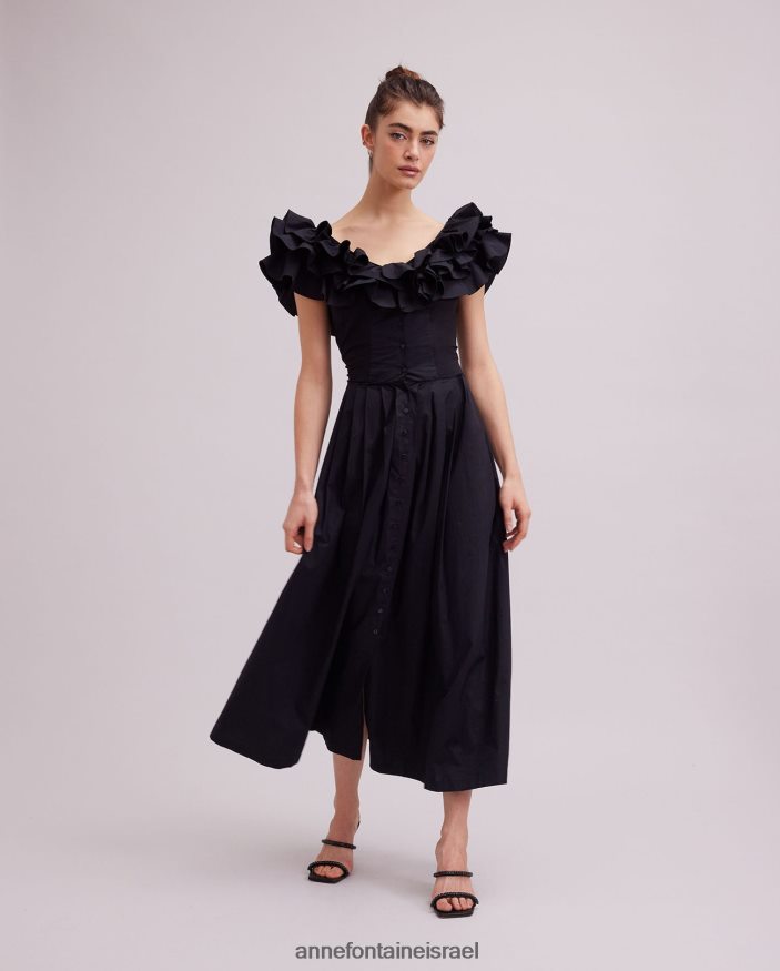 הַלבָּשָׁה Anne Fontaine שמלת oihana שמלה ארוכה עם פרטי סלסול שָׁחוֹר נשים DL8V8L71