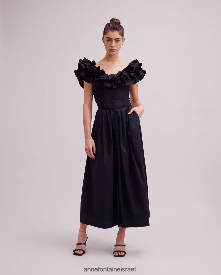 הַלבָּשָׁה Anne Fontaine שמלת oihana שמלה ארוכה עם פרטי סלסול שָׁחוֹר נשים DL8V8L71