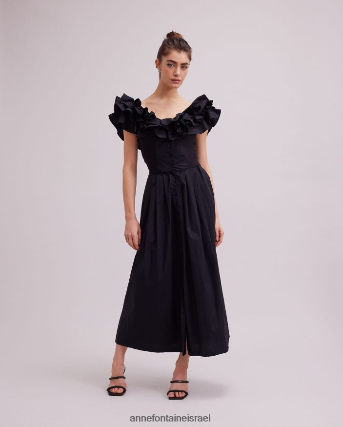 הַלבָּשָׁה Anne Fontaine שמלת oihana שמלה ארוכה עם פרטי סלסול שָׁחוֹר נשים DL8V8L71