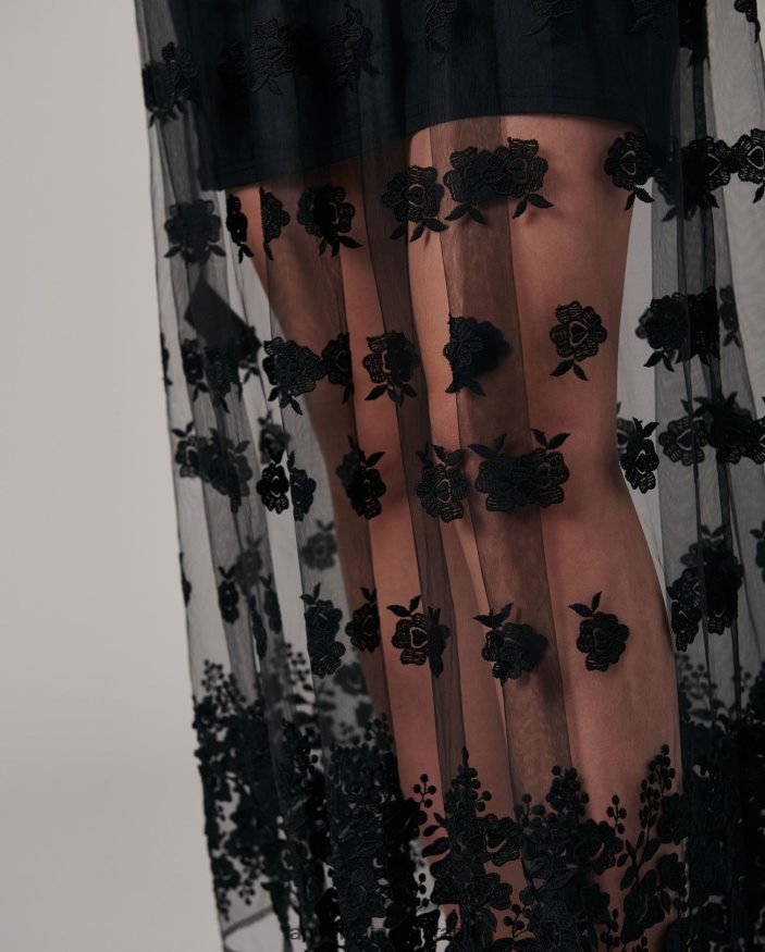 הַלבָּשָׁה Anne Fontaine חצאית paradis חצאיות טול ארוכות עם פרחים תלת מימדיים שָׁחוֹר נשים DL8V8L372