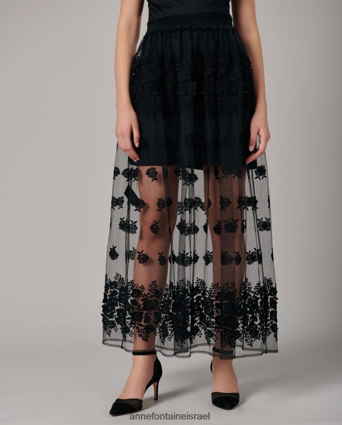 הַלבָּשָׁה Anne Fontaine חצאית paradis חצאיות טול ארוכות עם פרחים תלת מימדיים שָׁחוֹר נשים DL8V8L372