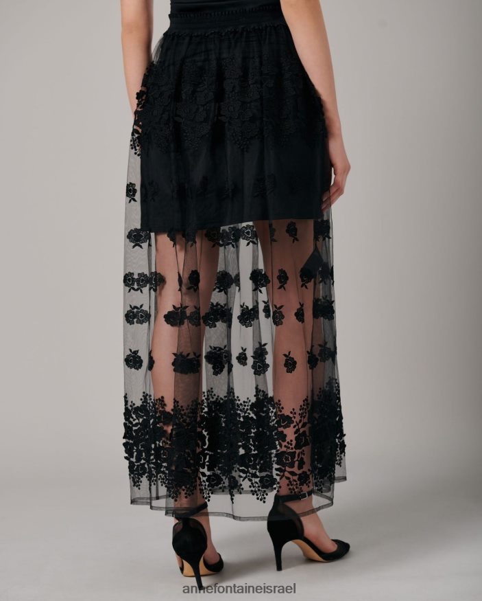 הַלבָּשָׁה Anne Fontaine חצאית paradis חצאיות טול ארוכות עם פרחים תלת מימדיים שָׁחוֹר נשים DL8V8L372