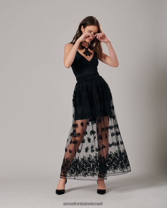 הַלבָּשָׁה Anne Fontaine חצאית paradis חצאיות טול ארוכות עם פרחים תלת מימדיים שָׁחוֹר נשים DL8V8L372