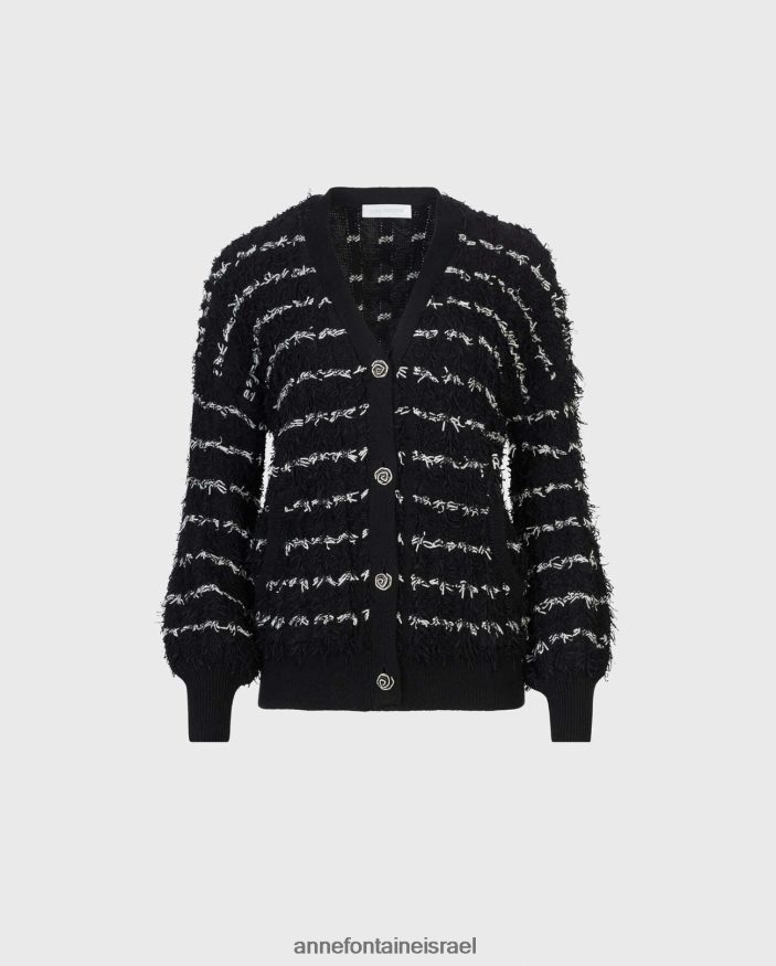 הַלבָּשָׁה Anne Fontaine קרדיגן parnasse שרוולים ארוכים עם צווארון V עם עיטור ומרקם לבן שחור נשים DL8V8L478