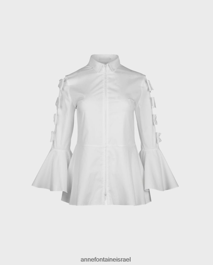 הַלבָּשָׁה Anne Fontaine חולצת peintre חולצת פופלין עם שולי פפלום ופרטי קשת לבן נשים DL8V8L159