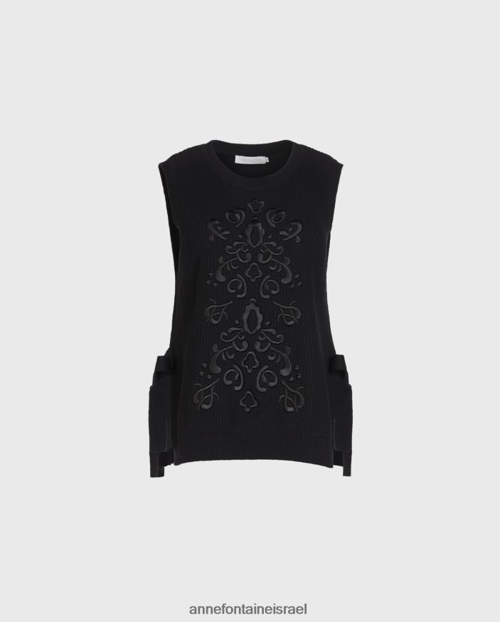 הַלבָּשָׁה Anne Fontaine סוודר pensee סריג ללא שרוולים עם דוגמה רקומה שָׁחוֹר נשים DL8V8L465