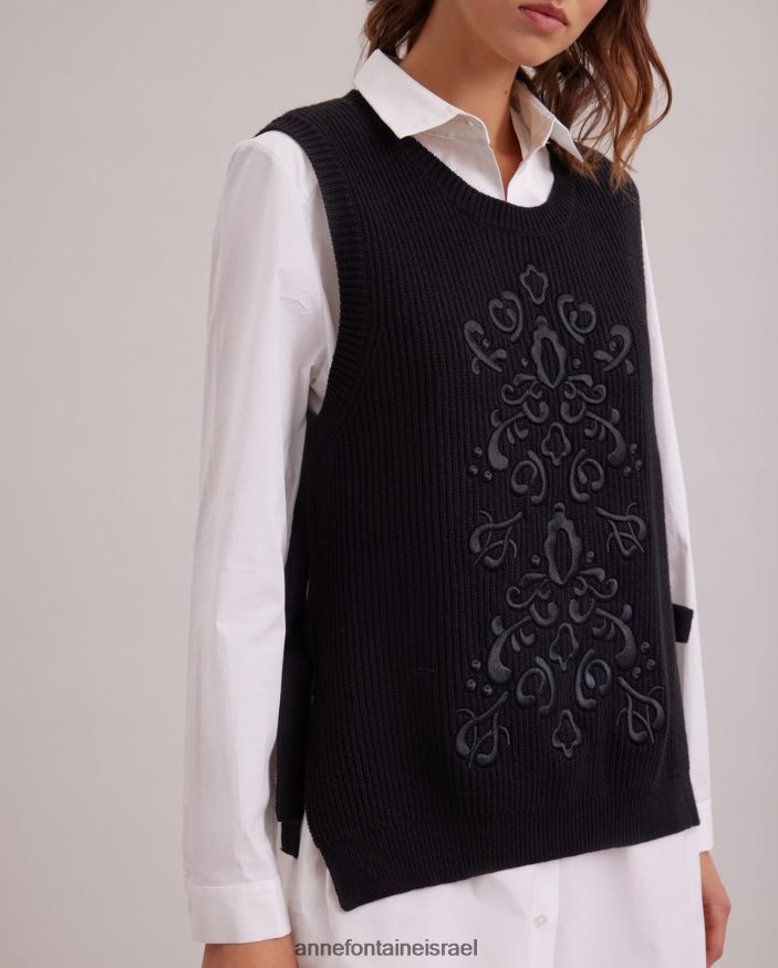 הַלבָּשָׁה Anne Fontaine סוודר pensee סריג ללא שרוולים עם דוגמה רקומה שָׁחוֹר נשים DL8V8L465