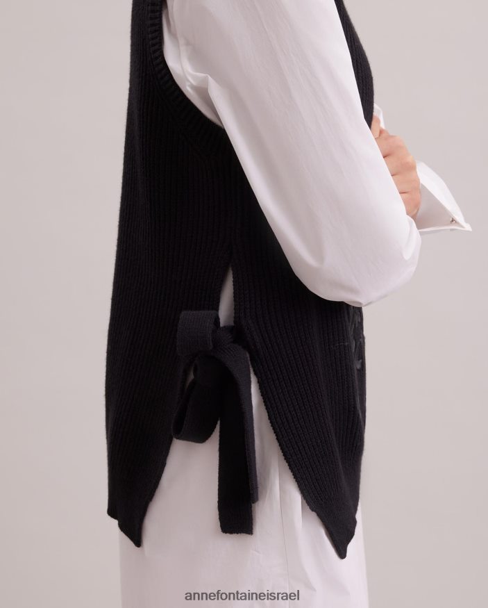 הַלבָּשָׁה Anne Fontaine סוודר pensee סריג ללא שרוולים עם דוגמה רקומה שָׁחוֹר נשים DL8V8L465