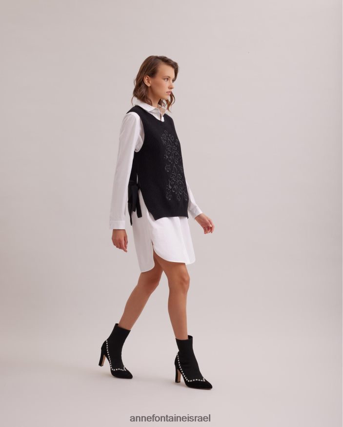 הַלבָּשָׁה Anne Fontaine סוודר pensee סריג ללא שרוולים עם דוגמה רקומה שָׁחוֹר נשים DL8V8L465