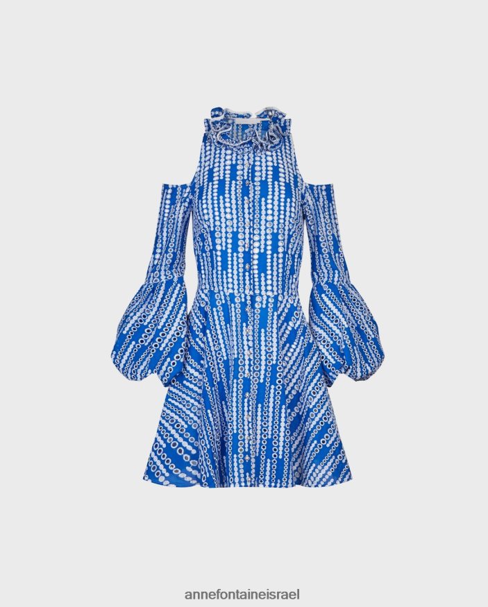 הַלבָּשָׁה Anne Fontaine שמלת printemps ושמלת כתף קרה לבן כחול נשים DL8V8L69