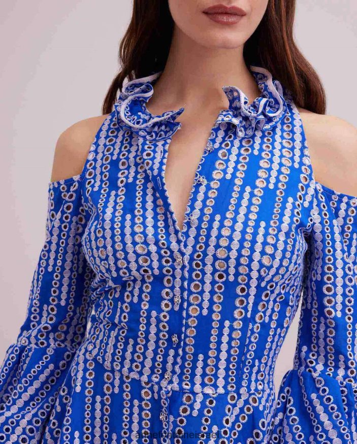 הַלבָּשָׁה Anne Fontaine שמלת printemps ושמלת כתף קרה לבן כחול נשים DL8V8L69