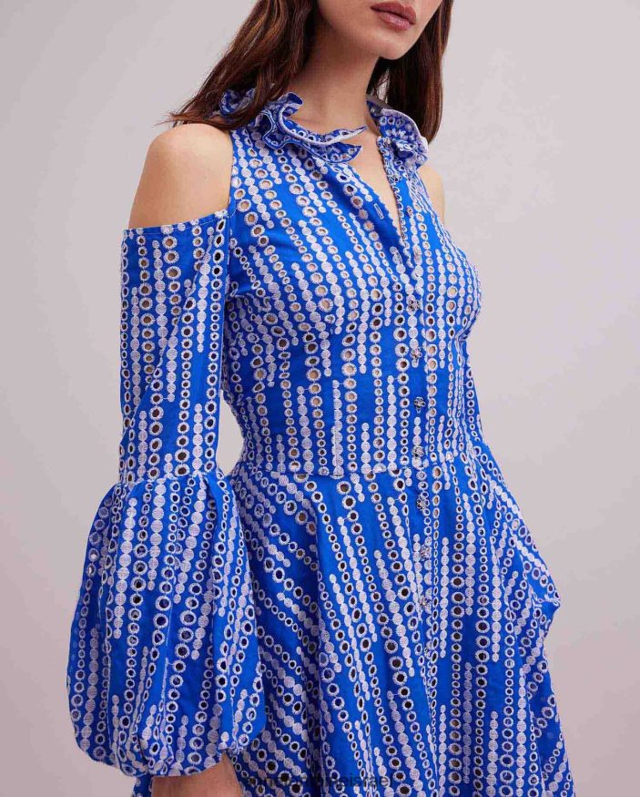 הַלבָּשָׁה Anne Fontaine שמלת printemps ושמלת כתף קרה לבן כחול נשים DL8V8L69