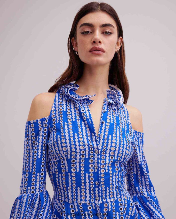 הַלבָּשָׁה Anne Fontaine שמלת printemps ושמלת כתף קרה לבן כחול נשים DL8V8L69