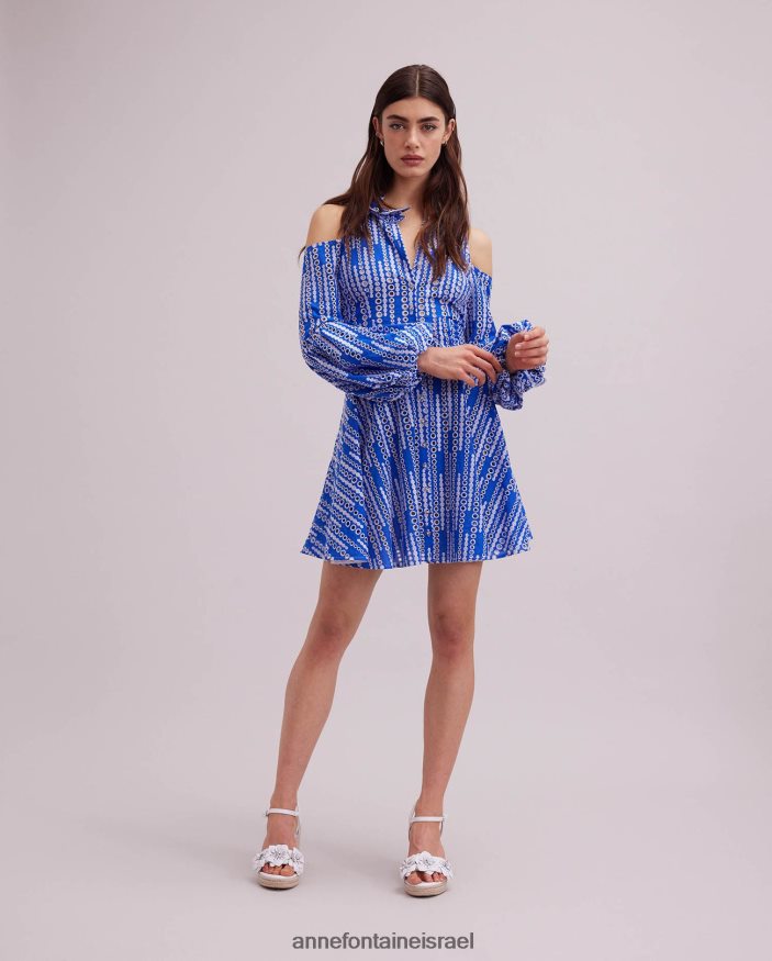 הַלבָּשָׁה Anne Fontaine שמלת printemps ושמלת כתף קרה לבן כחול נשים DL8V8L69