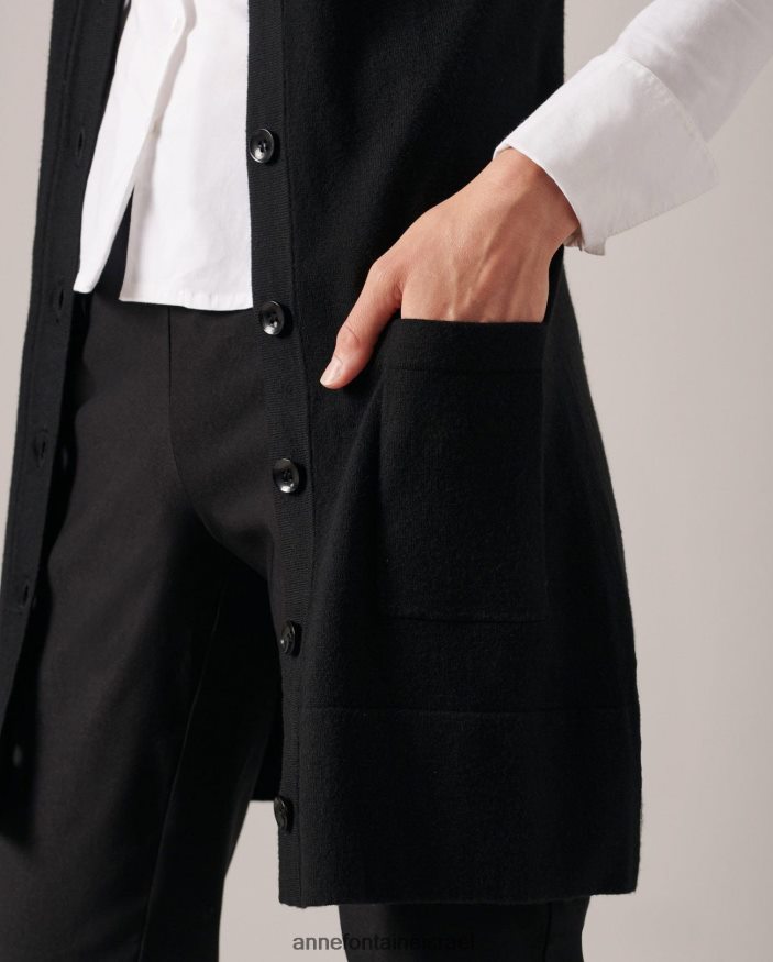 הַלבָּשָׁה Anne Fontaine קרדיגן ribella longline עם צווארון V ללא שרוולים שָׁחוֹר נשים DL8V8L496