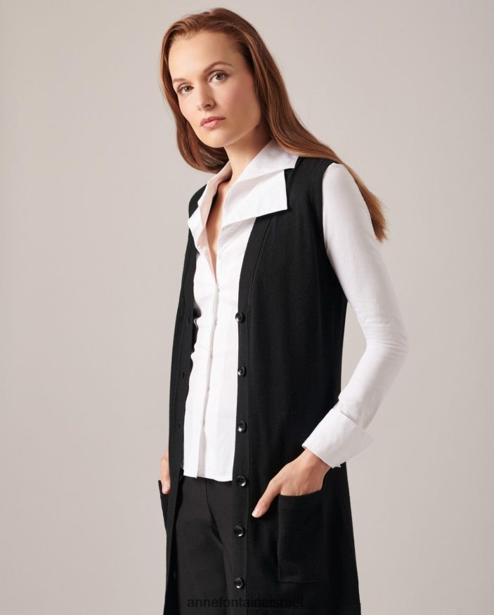 הַלבָּשָׁה Anne Fontaine קרדיגן ribella longline עם צווארון V ללא שרוולים שָׁחוֹר נשים DL8V8L496