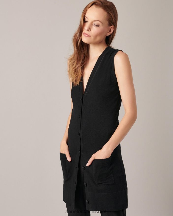 הַלבָּשָׁה Anne Fontaine קרדיגן ribella longline עם צווארון V ללא שרוולים שָׁחוֹר נשים DL8V8L496