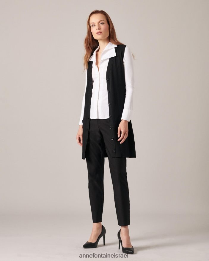 הַלבָּשָׁה Anne Fontaine קרדיגן ribella longline עם צווארון V ללא שרוולים שָׁחוֹר נשים DL8V8L496