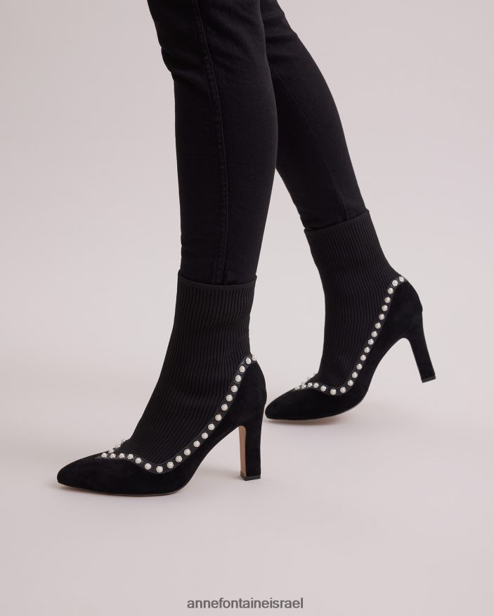 נעליים Anne Fontaine מגף גרב קרסול זמש מגף rime מצופה פנינים שָׁחוֹר נשים DL8V8L9