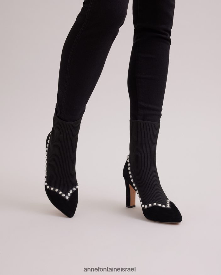 נעליים Anne Fontaine מגף גרב קרסול זמש מגף rime מצופה פנינים שָׁחוֹר נשים DL8V8L9
