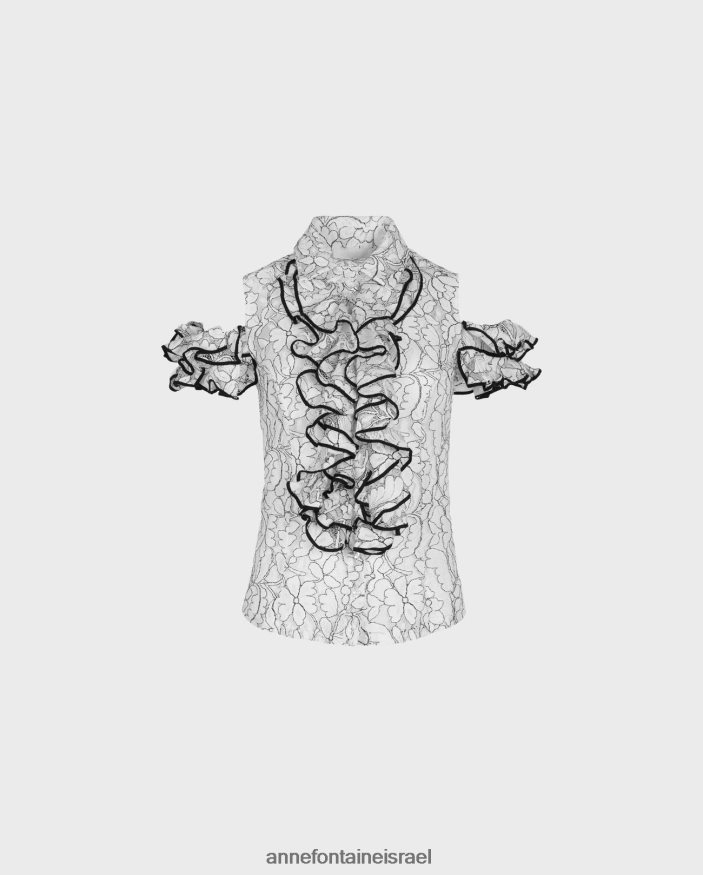 הַלבָּשָׁה Anne Fontaine חולצת roc חולצת תחרה עם כתף קרה עם עיטור קונטרסט ופרטי סלסול לבן שחור נשים DL8V8L236