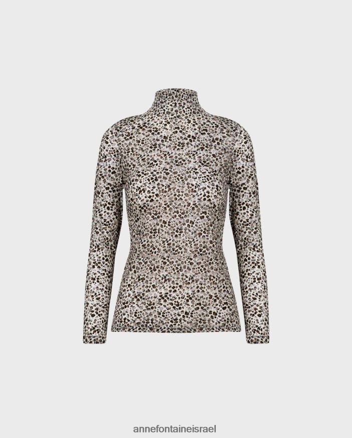 הַלבָּשָׁה Anne Fontaine חולצת תחרה פרחונית שקופה למחצה עליון של salimar חום נשים DL8V8L291