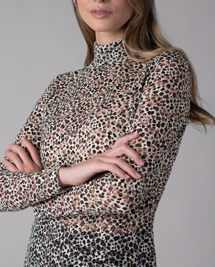 הַלבָּשָׁה Anne Fontaine חולצת תחרה פרחונית שקופה למחצה עליון של salimar חום נשים DL8V8L291