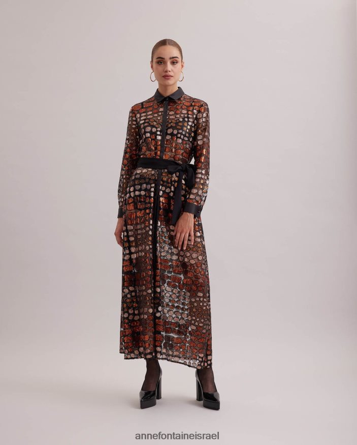 הַלבָּשָׁה Anne Fontaine שמלת savante שמלת רשת שקופה ארוכה רקומה בפאייטים ומסתיימת בפרטי משי שָׁחוֹר נשים DL8V8L101