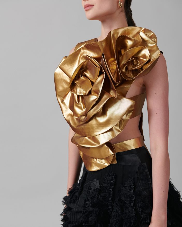 אביזרים Anne Fontaine חזית חולצה מרופדת מטאלית עליון של saxo זהב נשים DL8V8L574