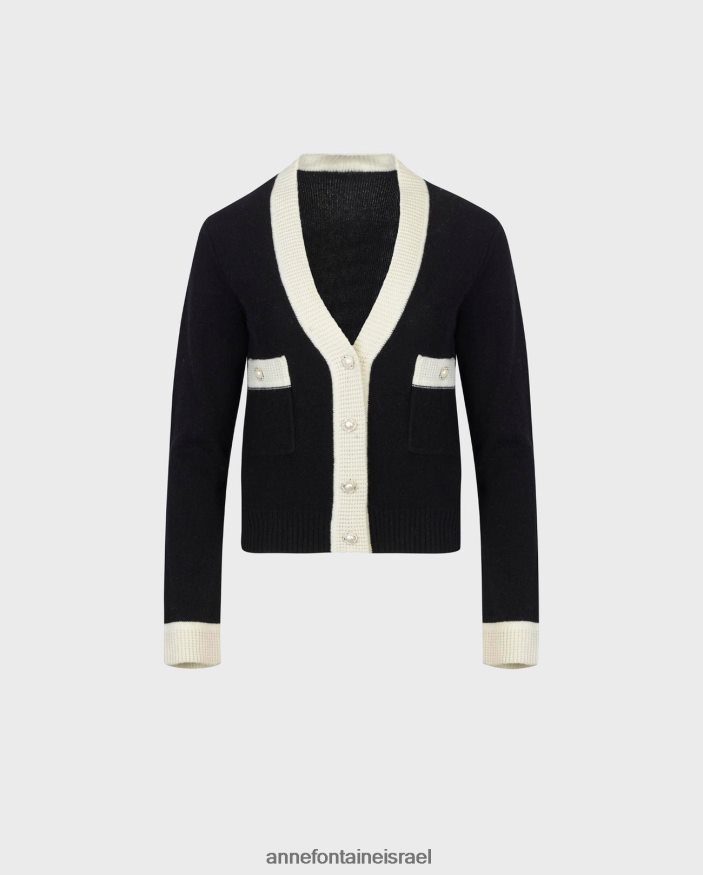 הַלבָּשָׁה Anne Fontaine קרדיגן script קצוץ עם שרוולים ארוכים בתערובת צמר שָׁחוֹר נשים DL8V8L481