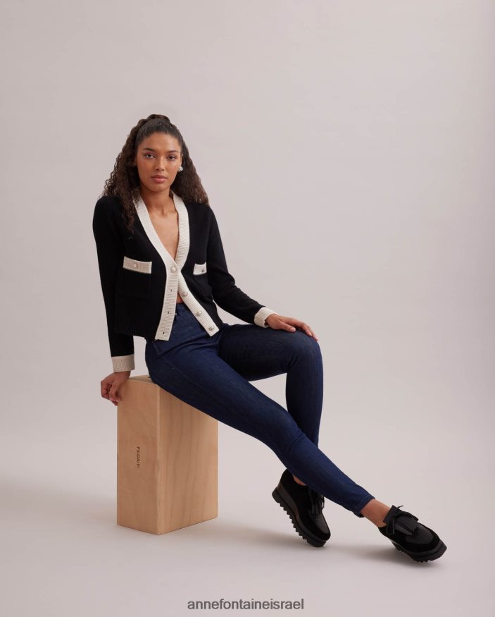 הַלבָּשָׁה Anne Fontaine קרדיגן script קצוץ עם שרוולים ארוכים בתערובת צמר שָׁחוֹר נשים DL8V8L481