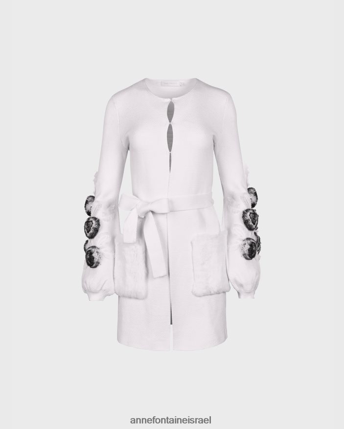 הַלבָּשָׁה Anne Fontaine קרדיגן shada קרדיגן ופל סרוג עם שרוולים בלוסון ודיטיילים פרחוניים לבן נשים DL8V8L464