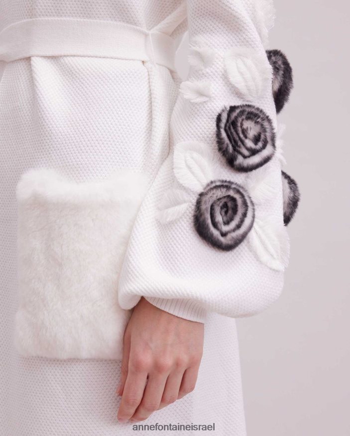 הַלבָּשָׁה Anne Fontaine קרדיגן shada קרדיגן ופל סרוג עם שרוולים בלוסון ודיטיילים פרחוניים לבן נשים DL8V8L464