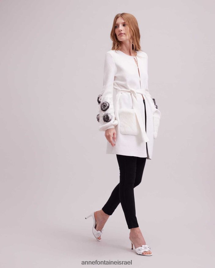 הַלבָּשָׁה Anne Fontaine קרדיגן shada קרדיגן ופל סרוג עם שרוולים בלוסון ודיטיילים פרחוניים לבן נשים DL8V8L464