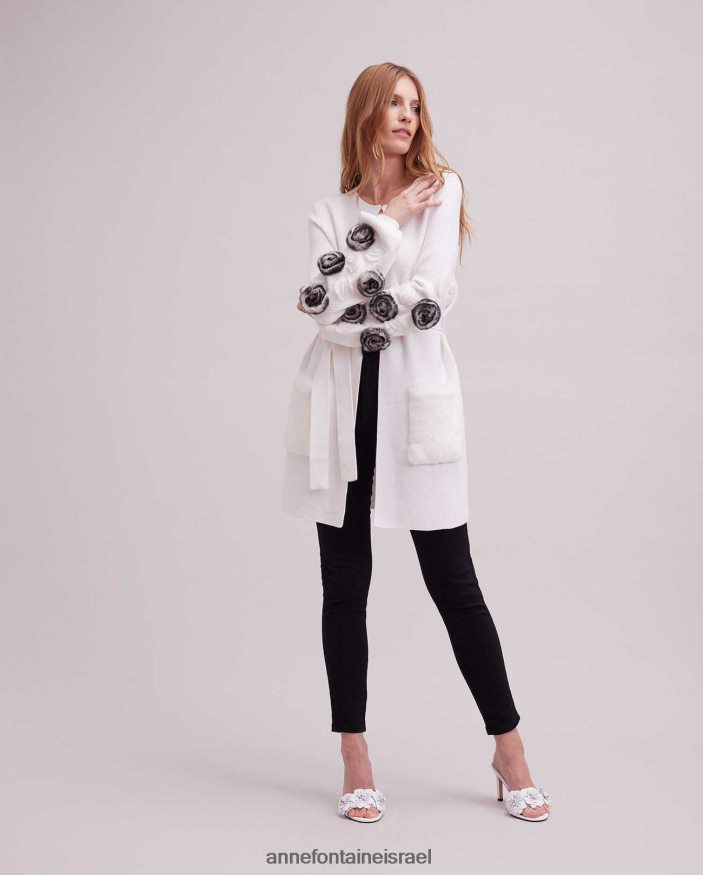 הַלבָּשָׁה Anne Fontaine קרדיגן shada קרדיגן ופל סרוג עם שרוולים בלוסון ודיטיילים פרחוניים לבן נשים DL8V8L464