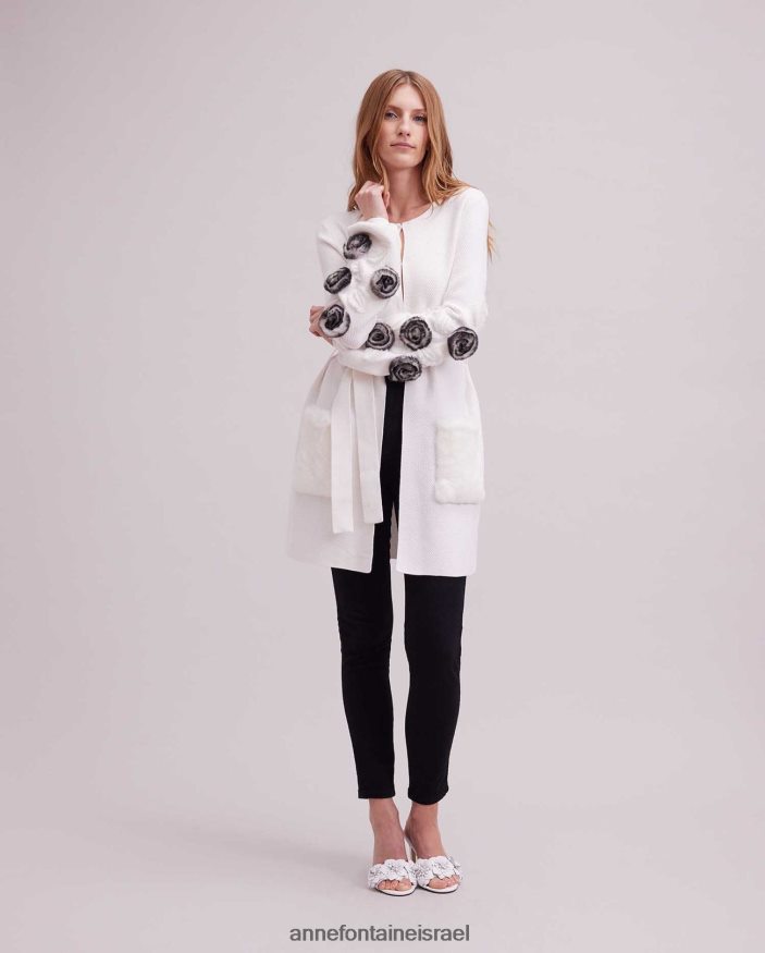 הַלבָּשָׁה Anne Fontaine קרדיגן shada קרדיגן ופל סרוג עם שרוולים בלוסון ודיטיילים פרחוניים לבן נשים DL8V8L464