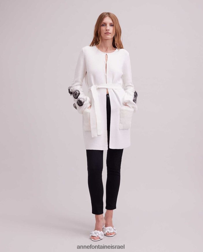 הַלבָּשָׁה Anne Fontaine קרדיגן shada קרדיגן ופל סרוג עם שרוולים בלוסון ודיטיילים פרחוניים לבן נשים DL8V8L464