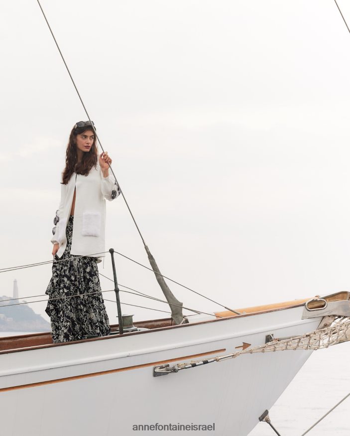 הַלבָּשָׁה Anne Fontaine קרדיגן shada קרדיגן ופל סרוג עם שרוולים בלוסון ודיטיילים פרחוניים לבן נשים DL8V8L464