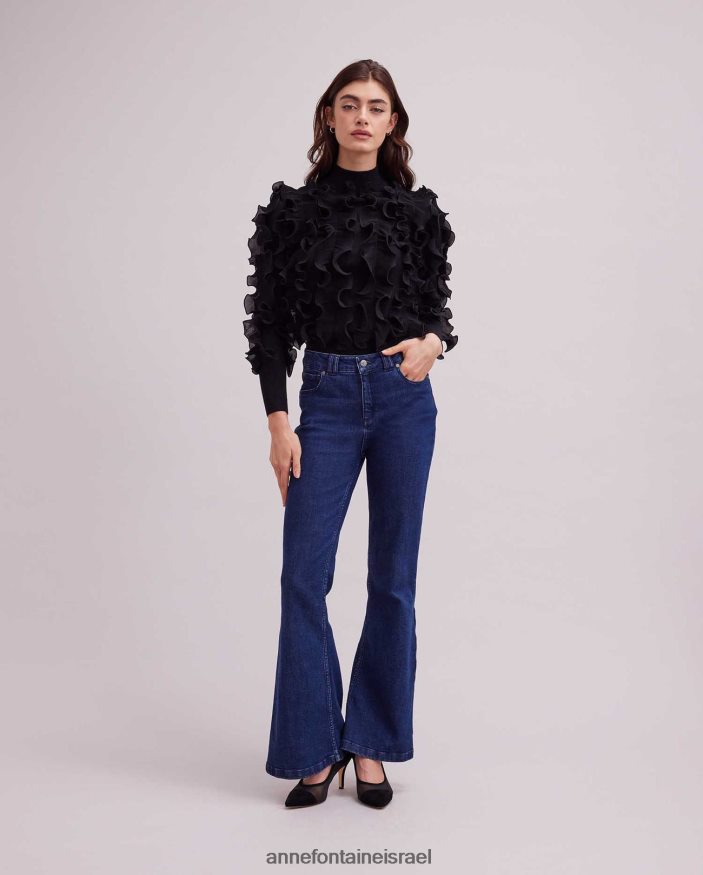 הַלבָּשָׁה Anne Fontaine סוודר sidaline סוודר שרוול ארוך עם סלסולים קפלים שָׁחוֹר נשים DL8V8L470