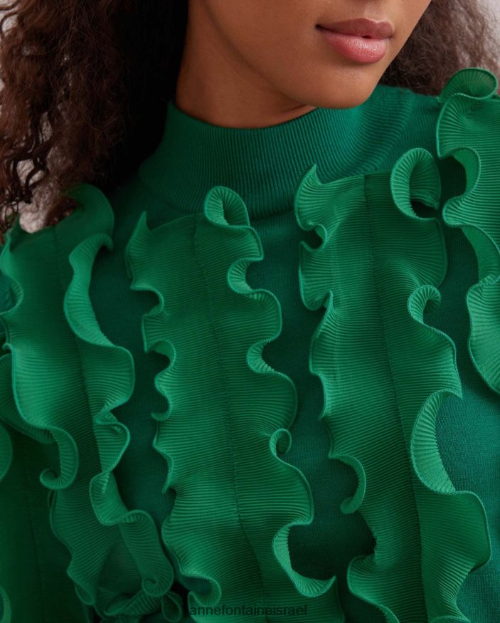 הַלבָּשָׁה Anne Fontaine סוודר sidaline סוודר קפלים עם צוואר מדומה מנטה נשים DL8V8L477