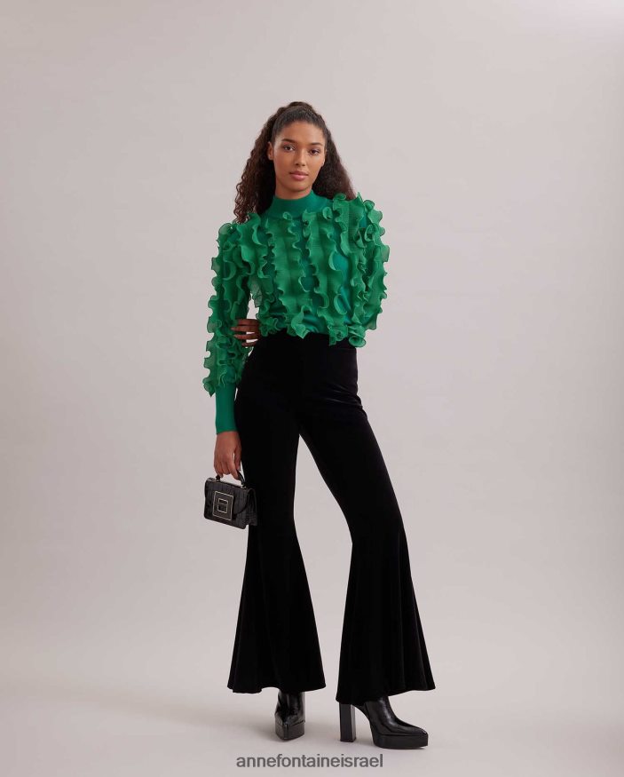 הַלבָּשָׁה Anne Fontaine סוודר sidaline סוודר קפלים עם צוואר מדומה מנטה נשים DL8V8L477